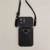 Designer PhoneCases Woman iPhone 15 Caso Casos de telefone de luxo com alça de ombro Triângulo Caso de proteção do slot de cartas de proteção 15 Casos de proteção contra 15 PROMAX