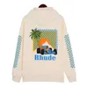 Rhude Felpa con cappuccio Designer Fashion Giacca con zip intera High Street Marchio Lettera Ricamo Cardigan in spugna allentato Maglione per uomo e donna con etichetta e logo