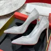 Модельер Высококачественный женский красный каблук Высокие каблуки Роскошные кожаные сандалии на подошве Туфли на тонком каблуке с инкрустацией стразами 1-12 см Туфли для вечеринок H1224
