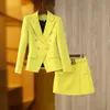 Damskie garnitury Blazers Office Ladies 2 -częściowy spódniczka garnitury Kobiety jesienne czerwone niebieskie podwójne piersi Slim Blazer Mini Street Clothing Fashion Fashion Set 231024