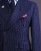 Men's Suits Navy Tailored 2 Pieces Blazer Pants Peaked Lapel Double Breasted Pinstripes Wedding Groom Custom Made Plus Size