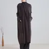 Inverno novo design original high-end literário retro atmosfera trench coat feminino solto zen xadrez de malha casaco longo