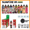 Autentisk Sunfire 8000Puffs Electronic Cigarettes Disponible E-Cigarette 18 ML 0/2/3/5% 600mAh Batterifattig luftflödesanordning Förspädda förångare staplar Kit Vape Pen Frankrike