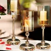 Candle Holders 1pc Golden Glass for Pillar Candlestick Dining Coffee Table Wedding Events Parties Home Decor 231023