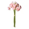 Kwiaty dekoracyjne Wysokiej jakości 6 szt. Sztuczna herbata różowa róży Bukiety Fałszywe ślub na pannę młodą domową dekorację salonu