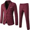 Męskie garnitury Blazers Wine Suit 3 -częściowe zestawy do noszenia Tuxedos Formal Business for Men Kurtka Groomsmen 231023