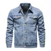 Vestes pour hommes Printemps Hommes Denim Veste Revers Simple Boutonnage Couleur Solide Moto Jeans Slim Fit Coton Casual Noir Bleu Manteaux