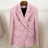 Damenanzüge-Blazer HIGH STREET est Fashion Designer-Jacke Damen-Zweireiher-Löwenknöpfe Woll-Tweed-Hahnentritt-Blazer 231024