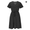 Casual Dresses Slim Loose Chiffon Dress with Classic för vuxna kvinnor Stylish Short Sleeve Elegant Midi On och of Duty Blackl