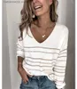 Damen Strick T-Shirts Herbst Winter Langarm Gestreifter Pullover Frauen Pullover Strickpullover Tops Korean Pull Femme Jumper Female White Pull Femme T231024