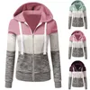 Womens Hoodies Sweatshirts Casual Color Block Sweatshirt Långärmad dragkedja Kvinnor Fleece Jacket Zip Up Sleep Jackets 231023