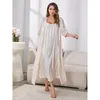 Mulheres sleepwear sling nightdres mulheres cetim de seda manga longa robe camisola 2023 moda sexy listra preta serviço de casa 2 peças conjunto