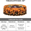 1pc, Polyester Tablecloth, Pumpkin Castle Ghost Round Table Cloth, Embossed Edge, Halloween Theme Pumpkin Ghost Printed Tablecover, Stain Resistant, Waterproof,