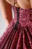 Robes de soirée Bourgogne Soirée 2023 Robe de bal Sparkly Bling Col en V Spaghetti Strap Glitters Corset Retour Formelle Robes de Bal Personnalisé