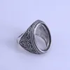 Anneaux de cluster Finition antique Sterling Silver Man Bague Réglage 16mm 22mm Agate Ambre 925 Bijoux DIY Fournisseur