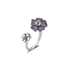 Anelli a grappolo in argento sterling 925 con fiori che sbocciano gloriosi Anello aperto trasparente CZ per gioielli fai da te da donna in stile europeo