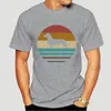 T-shirts pour hommes rétro Vintage coucher de soleil Doxie teckel chien race Silhouette T-Shirt-0848A