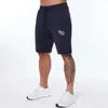 Herr shorts joggar gym sport fitness bomull dubbel blixtlås casual byxor utomhus löpning basket träning fem poäng byxa