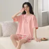 Pyjamas pour femmes d'été à manches courtes Shorts pyjamas pour femmes lâche 2 pièces costume imprimé Pijamas vêtements de nuit décontractés confort maison pyjamas