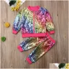 Clothing Sets 1-6Y Kids Girls Autumn Clothes Set Baby Bling Sequin Long Sleeve Zipper Jacket Coat Tops Shorts Tracksuit Children Dro Otzny