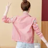 Women's Wool Blends 5338 White Yellow Pink Baseball Jacket Women Embroidery Flower Short Outerwear See Through Clothes Thin Perspective Coat Female 231023
