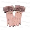 Klassiska vinterhandskar kvinnor varma handskar fårskinn kanin päls förtjockad ridning kör handskar pekskärm rosa färg vinter
