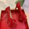 Modeontwerper Hoge kwaliteit dames rode hak Hoge hakken Luxe sandalen met leren zolen fijne hakken ingelegde rhindiamond AAA Visteen 12 cm Dinerfeestschoenen H0685