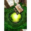 Wallpapers 3D Floor Painting Of Fantasy Forest Path Mural-3D Pvc Wallpaper Self-Adhesive Wallpaper-3D Drop Delivery Home Garden Dhk09