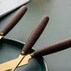 Conjuntos de louça de madeira alça de aço inoxidável faca garfo colher talheres de ouro com máquina de lavar louça segura conjunto de rack de talheres