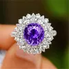 Femmes mode bijoux anneaux de mariage violet foncé Zircon diamant ouverture or blanc bague petite amie fête anniversaire cadeau réglable