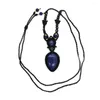 Hanger Kettingen Handgemaakte Lasurite Touw Verpakt Natuurlijke Waterdruppel Lapis Lazuli Steen Gevlochten Macrame Ketting Ketting Vrouwen Mannen Sieraden