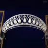 Hårklipp bavoen lyxiga europeiska pärlor brudar tiara huvudstycken zirkon kristall bröllop kronor kväll tillbehör hög kvalitet
