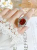 Anéis de cluster moda luxo artificial tesouro vermelho precisão 925 anel de prata incrustado com diamante de alto carbono retro banquete