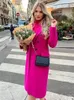 Frauen Wollmischungen Rose Red Zweireiher Revers Trenchcoat Frauen Herbst Winter Lange-Ärmeln Lose Weibliche Lange Mäntel Elegante büro Dame Tragen 231023