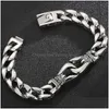 Bangle Man Bracelet Homme 12Mm Wide Stainless Steel Curb Chain Charm Bracelets Hand Bands For Men Vintage Mens Jewellery Accessories Dhzhi