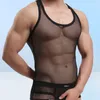 Seksowna przezroczysta singlet Tranent Undershirt Zobacz chociaż koszula bez rękawów oddychająca kulturystyka kamizelka fitness TOP TOP MEN MESH3523084