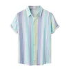 Men's Casual Shirts Luxury Shirt Summer Striped Print Cotton Linen Beach Short Sleeve Lapel Blouses Camisa Hawaiana Hombre
