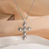 Hänghalsband Mafisar Classic Design Cross Pendants CZ Zircon Pearl Inlay Christian Jewelry for Women Men rostfritt stål