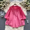 Damesblouses Mode Dames en overhemden Reverskraag Kantoor Elegant overhemd Lange mouw Top Voorkant Knop omhoog Casual los