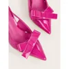 Sapatos de vestido feminino de salto alto verão 2023 bowknot rosa vermelho transparente decorar sandálias de moda apontou bombas de estilete