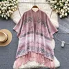 Malhas femininas outono inverno suéteres para mulher 2023 franjas hem xale cardigan estilo étnico vintage jacquard malha capa longa