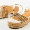 Sandalen Goldener Strasson Bow Espadrilles Raffia Heels Plattform luxuriöse Design Schnallen Schnallen Sommerschuhe für Multicolor angepasst