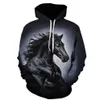 Bluzy z kapturem z kapturem Męskie z kapturem Dark Horse 3D Digital Printed Animal Horse Men's Casual Pullover Sweter