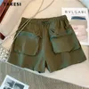 Kvinnors shorts 2023 Summer American Vintage Style Hög midja Solid Color Cargo Women Casual Streetwear Wide Len Loose Fit Unisex