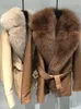 Women's Fur Faux OFTBUY Real Coat Winter Jacket Women Natural Collar Genuine Sheepskin Leather Belt Thick Warm Outerwear 231023