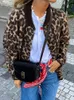 Kurtki damskie Autumn Leopard Print wełniany płaszcz polarowy ciepły długi rękaw o szyja żeńska płaszcza mody streetwear lady płaszcz 231023