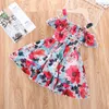 Girl Dresses Girls 'Summer 2023 Kid's Floral Printed broderad mantel Princess Dress Children's Vest Mesh kjol