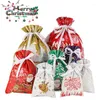 Emballage cadeau 5/10pcs sac décoration de Noël 2023 sacs à cordon pour bonbons biscuits emballage de dessin animé fournitures de fête en plastique