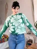 Pulls pour femmes Vert Big Floral Pull Femmes Laine et Mohair Mélanges O-Cou Manches Longues Dames Jumper 2023 Début Printemps