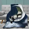 Dekens Schattige Panda Op De Maan Deken Kinderen Print Pluche Dekens Pluizig Zacht Gezellig Warm Beddengoed Flanellen Laken Sprei